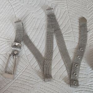 Vintage Metallic Mesh Belt Silver Buckle Detail Adjustable Grommets